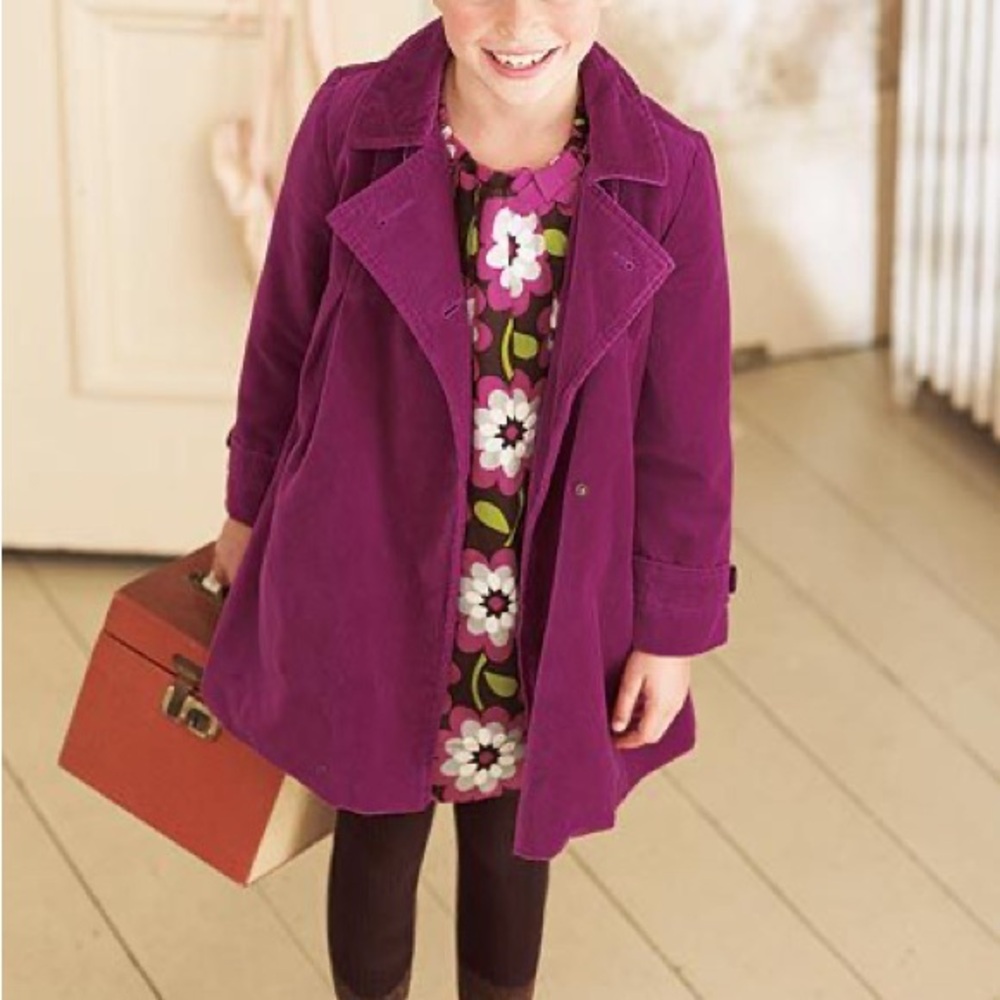 Mini Boden Fuchsia Velvet Double Breasted Pea Coat Floral Lined Sz 9-10 yrs